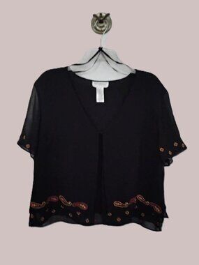 Studio I - Black Semi-Sheer Blouse with Paisley Embroidery